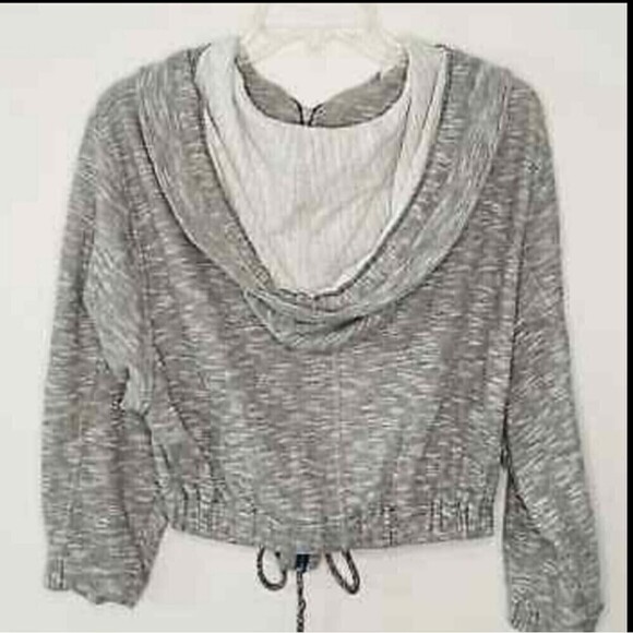 Free People Gray Static Cropped Hooded Zip Up Sweatshirt Jacket XS - Picture 6 of 9